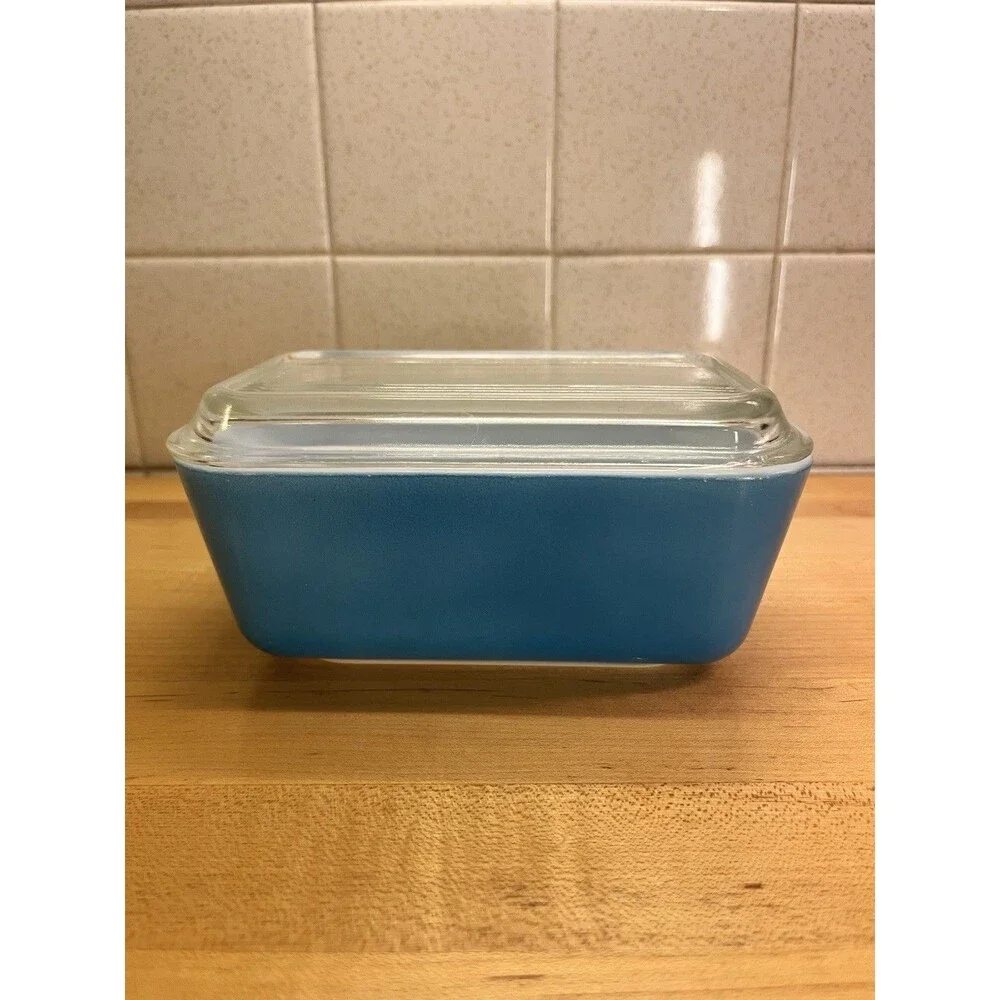 Vtg Pyrex 502-B Blue Refrigerator Dish w 502-C Lid Covered Dish Made USA READ